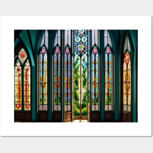 Abstract Stained Glass Window Scene Posters and Art